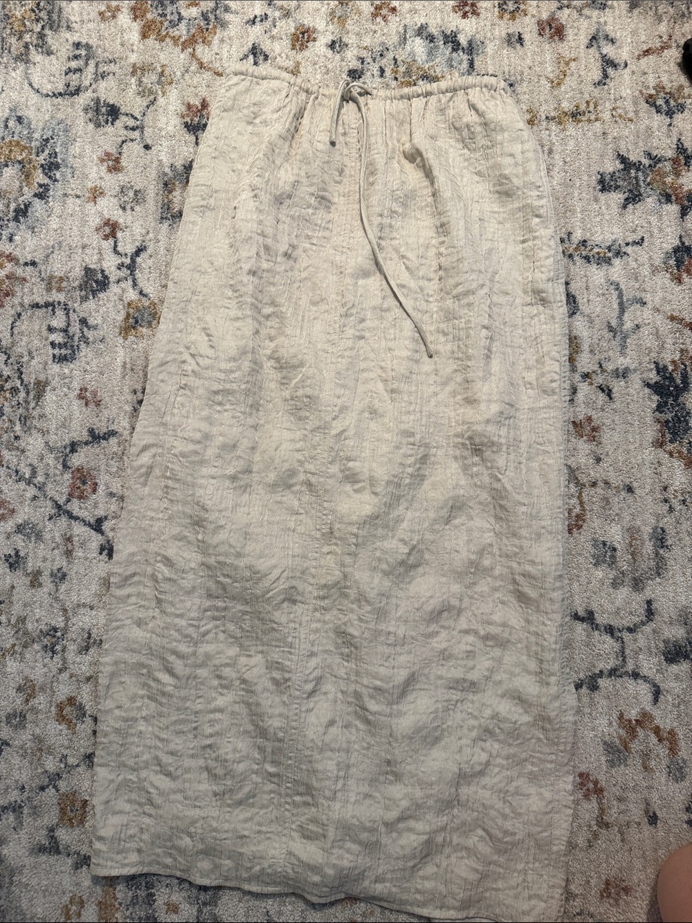Lightweight Drawstring Midi Skirt in Natural Cream